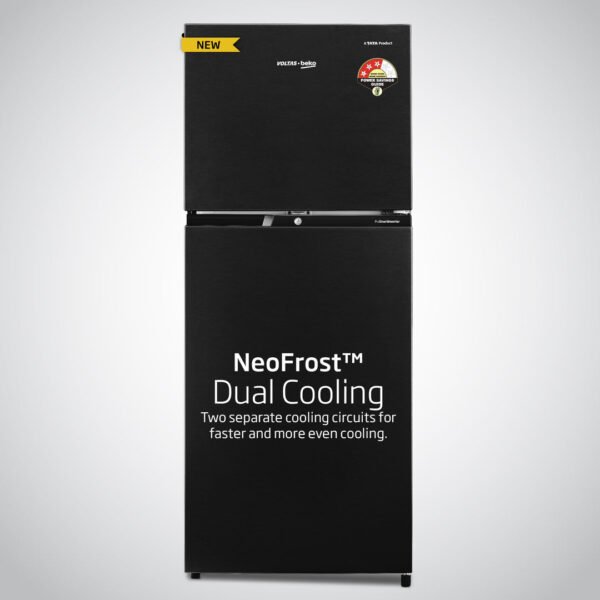 Voltas Beko 230 L, 3 Star, Double Door Frost Free Refrigerator (Wooden Black)